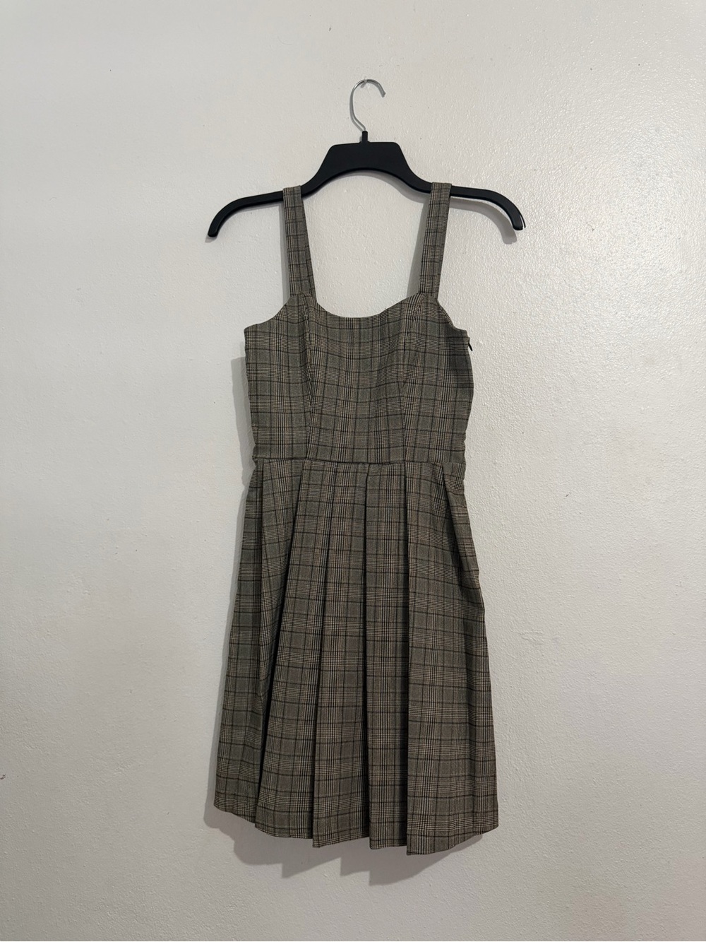 Plaid Mini Pinafore Dress in Taupe